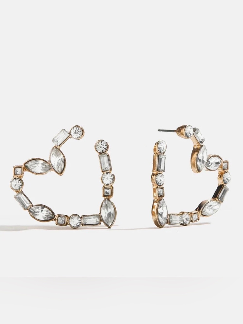 Gold Crystal Hoop Earrings - heart shaped